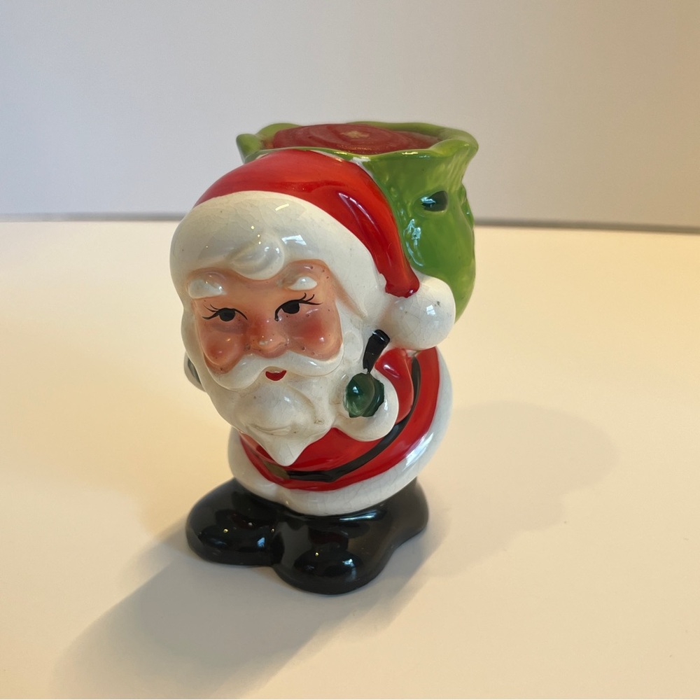 Vintage Lefton Christmas Candle Holder Santa Clause Japan Giftcraft Porcelain